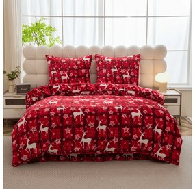 PrzytulneMieszkanie.pl PrzytulneMieszkanie.pl PrzytulneMieszkanie.pl Zestaw pościeli z mikropluszu VELVET CHRISTMAS czerwony + prześcieradło z mikropluszu SOFT 180x200 cm biały, łóżko podwójne