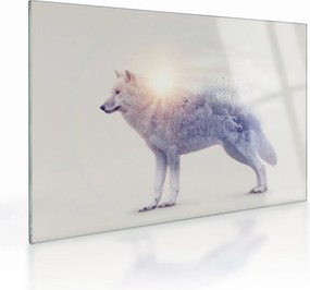 Obraz na szkle - Wilk arktyczny odzwierciedla dziki krajobraz (70x50 cm)