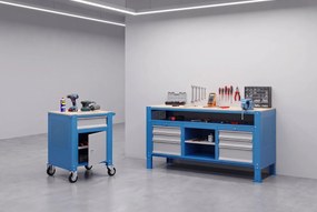 Mobilny kontener G9, 1 szafka, 1 szuflada, 675 x 595 x 865-1130 mm, szary/niebieski