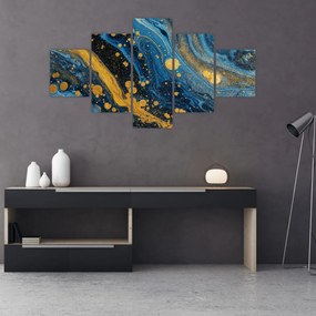Obraz - Niebieska abstrakcja ze złotem (125x70 cm)