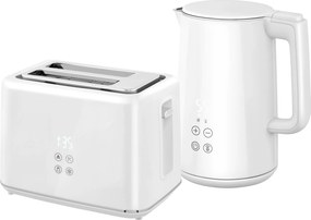 HOMCOM Zestaw kuchenny z czajnikiem i tosterem, 7 poziomów opiekania, szybkie gotowanie, Stal Nierdzewna, Plastik, Biały