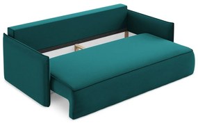 Turkusowa aksamitna rozkładana/ze schowkiem sofa 225 cm Hula – Makamii