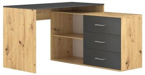 Biurko JULES z szufladami i uniwersalnym narożnikiem P/L, dąb artisan/antracyt