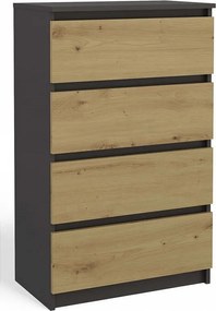 KOMODA MALWA M4 ANTRACYT DĄB ARTISAN SZAFKA 4 SZUFLADY DO SALONU SYPIALNI