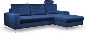 Masseno Narożnik GRIFO z funkcją spania i pojemnikiem na pościel Narozniki L, Rozkładana sofa - Niebieski, VELLUTO NAVY 25