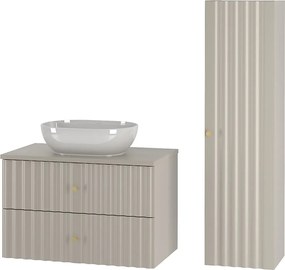 Kaszmirowy Zestaw Łazienkowy 80cm Szafka z Blatem Umywalka Słupek Ryflowane Fronty Aqua