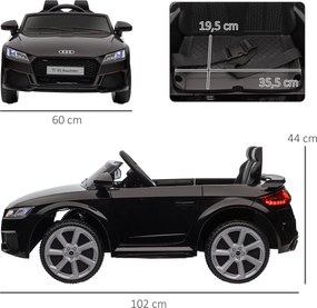 HOMCOM Dziecięcy Samochód Elektryczny, Audi TT RS Roadster, 3 km/h, Pilot, LED, USB, Czarny