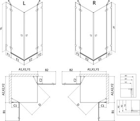 Mexen Lunar Duo kabina prysznicowa uchylna 70 x 70 cm, transparent, chrom - 834-070L-070P-01-00