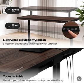 Biurko elektryczne sit-stand z szufladą i ładowarką bezprzewodową Qi czarne/orzech, 1600 mm: ELLIS