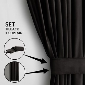 Czarna aksamitna zasłona częściowo zaciemniająca (dimout) 140x270 cm Eyelets – Restilo