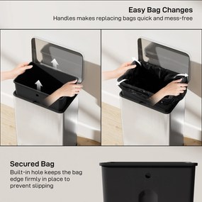 HOMCOM Kosz na śmieci 20 L z pedałem i pokrywą soft-close, wyjmowany wkład, srebrny, 34,2 x 30,6 x 44,2 cm