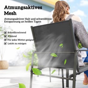 Outsunny Zestaw mebli ogrodowych komplet wypoczynkowy 150 x 80 cm stół z 6 oddychającymi krzesłami wygląd drewna stalowy stelaż Czarny | Aosom PL