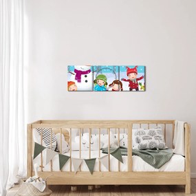 Obraz - Zimowe dziecięce zabawy (z zegarem) (90x30 cm)