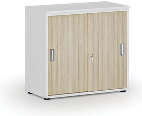 Szafa biurowa z drzwiami przesuwnymi PRIMO WHITE, 800 x 420 x 740 mm, biały/dąb naturalny