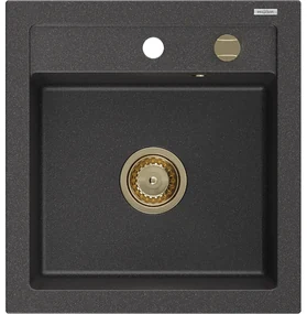 Mexen Vito zlewozmywak granitowy 1-komorowy 520 x 490 mm, czarny nakrapiany, syfon złoty - 6503521000-76-G