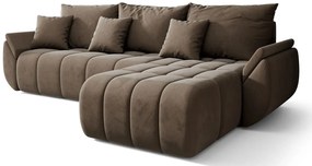 Welurowa brązowa sofa w kształcie litery L - Ikto