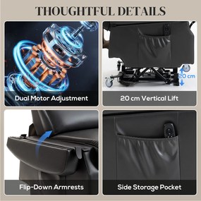 HOMCOM Fotel telewizyjny z funkcją wspomagania wstawania, elektryczny fotel relaksacyjny z pilotem, podnóżkiem, funkcją leżenia, ciemnoszary | Aosom PL