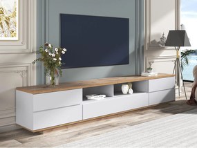 Nowoczesny skandynawski mebel TV 180 cm z drewna - 5 drzwi + 8 przegrod - Naturalny i Biały