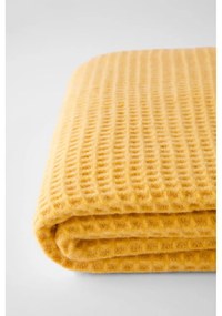 Żółty pled Euromant Waffle, 140x180 cm