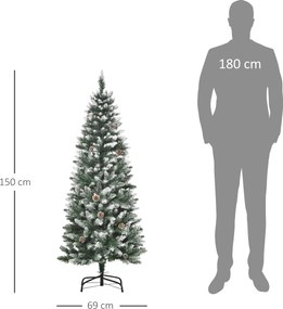HOMCOM Sztuczne drzewko świąteczne, 630 gałęzi, 37 szyszek, śnieżne końcówki, ognioodporne, 150 cm | Aosom PL