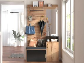 Wieszak na ubrania z lustrem i meblem na buty - Wysokość 190 cm - naturalny i czarny