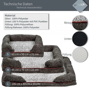 Legowisko dla psa rozmiar L, ciemnoszare, 106 x 80 x 18 cm