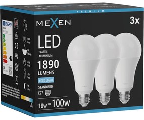 Mexen Nova 3x żarówka LED E27, A70, 18W, Zimna - 6500K, 1890 lm - L100-E27-1865-01x03