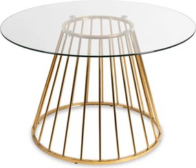 Stół Okrągły Szklany OLIVIER 120 cm ze Złotymi Nogami Nowoczesny do Salonu Glamour