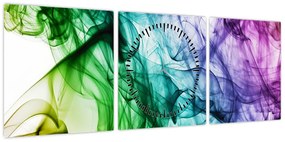 Obraz - kolorowy dym (z zegarem) (90x30 cm)