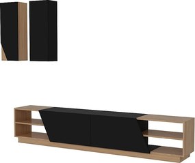 Nowoczesna szafka pod telewizor – 240 x 47 x 37,5 cm – Czarny i tekowy – Melamina