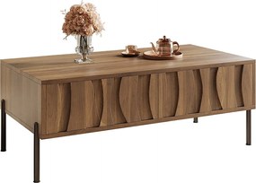 Nowoczesny stolik kawowy w stylu retro - 105 x 55 x 41 cm - z 2 szufladami - MDF + płyta wiórowa - naturalny