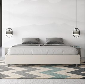 Łóżko wyposażone w stelaż z listwami z pojemnikiem tapicerowane 200x200  sztucznej skóry biały Azelia