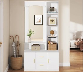 Zestaw na hol 90x40x180cm - z szafką na buty i lustrem - 2 szuflady i 2 fronty - z półkami - Biały