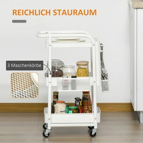 HOMCOM Wózek 3-poziomowy Wózek do serwowania Wózek do przechowywania Półka kuchenna z kółkami Biały