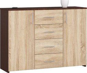 Komoda AKORD K45 Wenge 110 cm 2 drzwi 4 szuflady kolor Dąb Sonoma mat 4 półki 110x35x80 cm