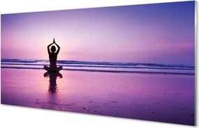 Szkło do Kuchni na Ścianę Kobieta Ćwicząca Jogę nad Morzem