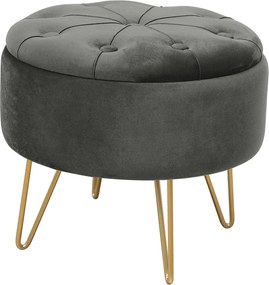 Pufa ze schowkiem okrągła welurowa pikowana AKORD CARO Szara