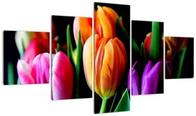 Obraz tulipanów na czarnym tle (125x70 cm)