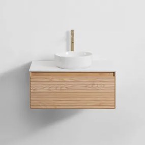 Zestaw Wiszących Mebli Łazienkowych Z Drewna Jesionowego Tedrik Popielaty Brąz & Okrągły - Sklum