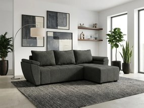 Rozkładana narożna sofa LIVARO 251x140 cm, ciemnoszara, uniwersalna