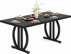 Stół jadalny dla 4-6 osób, 160 x 80 cm, czarny, z ciężką metalową ramą, prostokątny