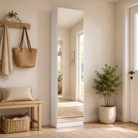 HOMCOM Szafka na buty z lustrem, 5-stopniowa wąska komoda z drzwiami z cichym domykaniem, na 12 par, 50 x 20 x 180 cm, Biały | Aosom PL