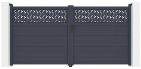 Brama elektryczna rozwierna półpełna z antracytowego aluminium z wzorem szer. 355 x wys. 182 cm - BAZIO