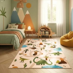 Dywan dziecięcy Coco Dinozaury beżowe 200 cm x 290 cm