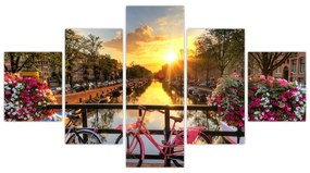 Obraz - Wschód słońca w Amsterdamie (125x70 cm)