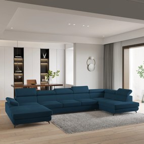 Masseno Narożnik MONTIVA z funkcją spania i pojemnikiem na pościel Narozniki U, Rozkładana sofa - Niebieski, MONOLITH 77