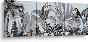 Obraz zwierząt w tropikalnym lesie (z zegarem) (90x30 cm)