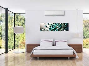 Obraz - 3D turkusowe kwiaty (170x50 cm)