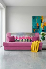 Różowa wersalka z funkcja spania z motywem tulipanów W6-W63