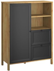 Komoda z Szufladami Drewniana do Salonu NORIA 92 cm Dąb craft złoty/czarny Loft